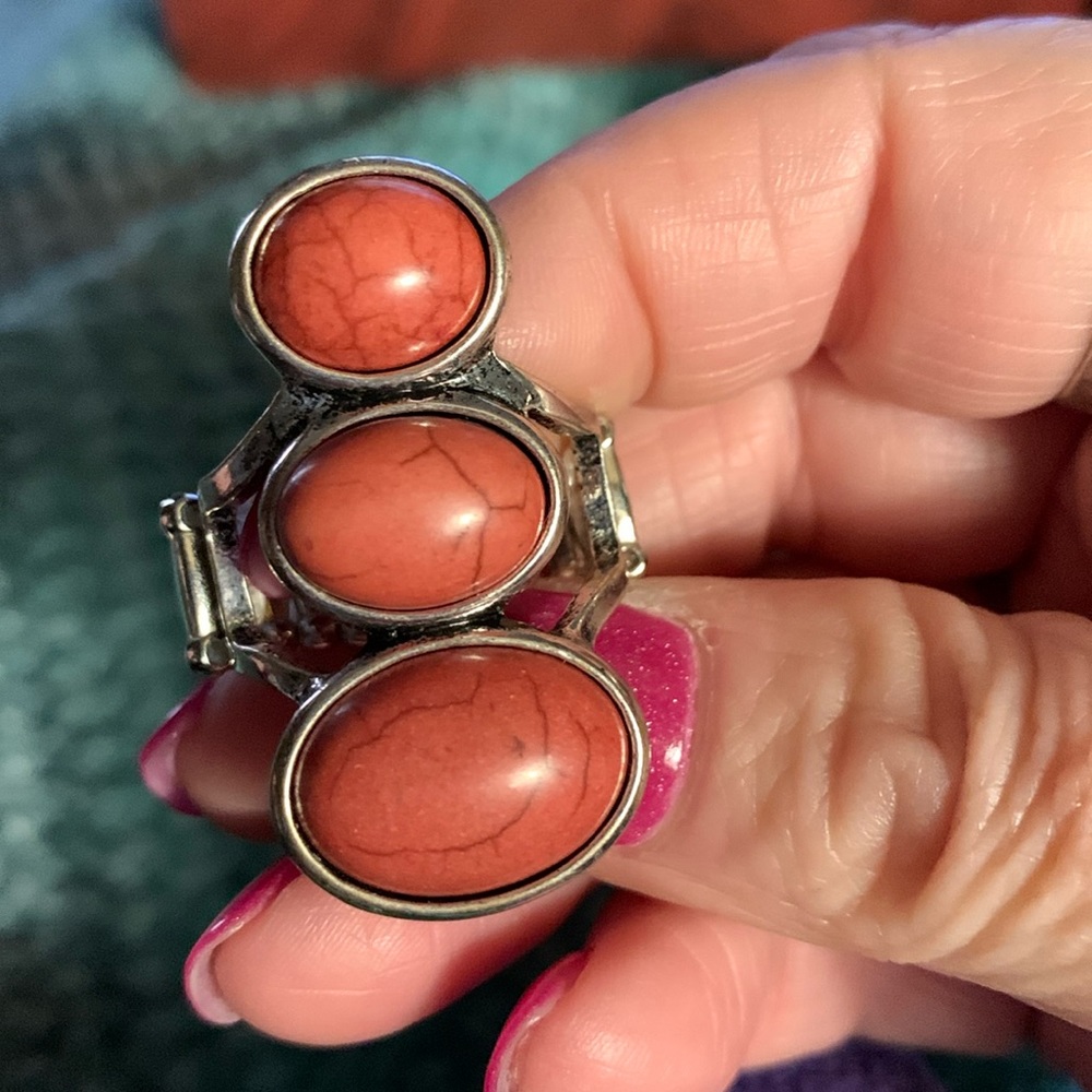 paparazzi Coral Stone Silver-Tone Triple Oval Ring